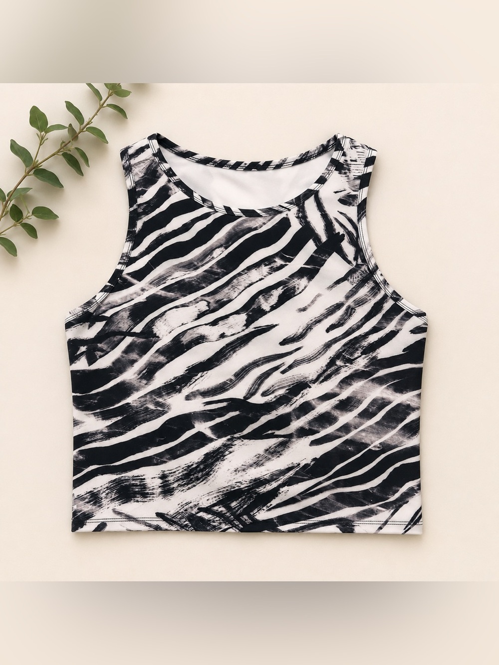 Balance Collection Cropped Workout Tank Black White Abstract Print Medium